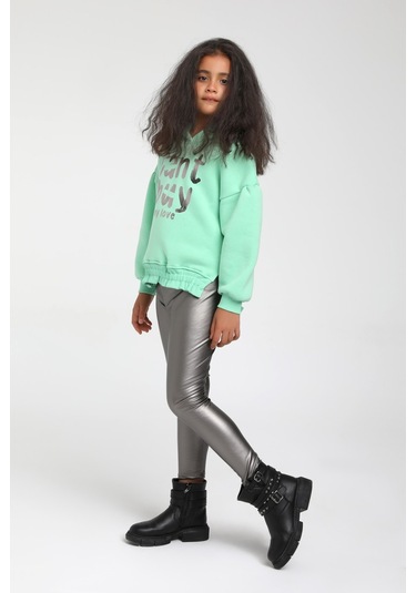 Escabel Kız Çocuk Salash Kesim Kapişonlu Sweatshirt Yeşil