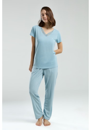 Pierre Cardin 8998 Kısa Kol Kadın Pijama Takımı Mavi