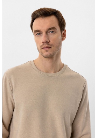 Süvari Oversize Kalıp O Yaka 3 İplik Yumuşak Dokulu Sweat Bej