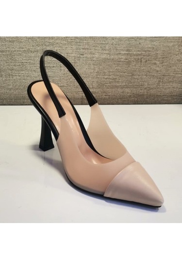 New Angel 897 Kadın Topuklu Şeffaf Detaylı Arkası Açık Ayakkabı Ten - Siyah