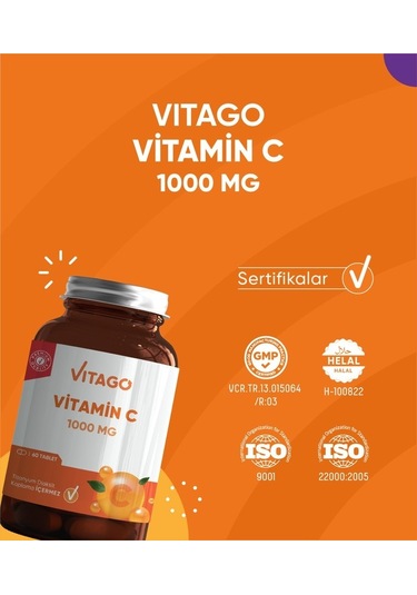 Vitago Premium Vitamin C 1000 MG İçeren Takviye Edici Gıda 60 Tablet