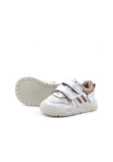 Rakerplus Schaggy Hakiki Deri Gümüş Parlak Bebek Spor Ayakkabı Gümüş