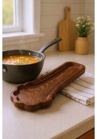 Snippy Toldy - Tezgah Üstü Ahşap Kirli Kaşık Altlığı Kirli Kaşıklık Kepçe Altlığı Ahşap