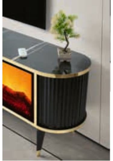 Bera Sonata - Gold Şömineli Ceylan Tv Sehpası Gold - Siyah