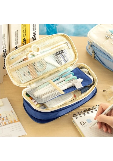 Genişletilebilir Büyük Kapasiteli Okul Ve Ofis Kalem Kutusu - Pratik Ve Dayanıklı Çok Bölmeli Kalemlik Lacivert