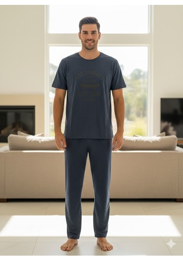 Erkek Kısa Kol Pijama Takım Lacivert