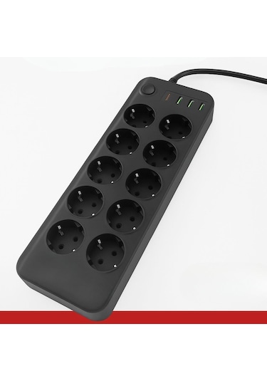Buffer Akım Korumalı Termal Uzatma Kablosu 10 Priz, 2 Usb Ve 2 Type-c Girişli, Güçlü Çoklu Priz 0