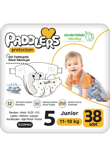 Paddlers Protection Bebek Bezi 5 Numara Junior 38 Adet (11-18 Kg) Jumbo Paket