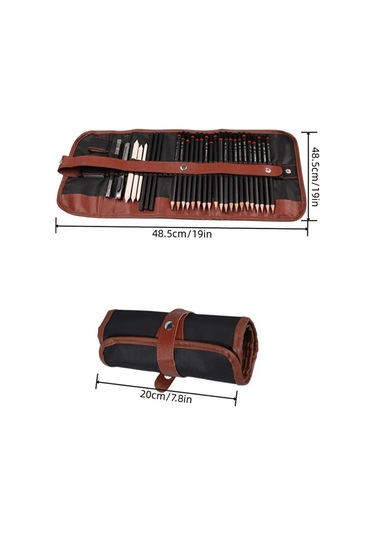 Kara Kalem Çizim Seti, Eskiz Kalem Seti, Dereceli Kalem Set, Tonlama-rulo Kalemlikli-31parça