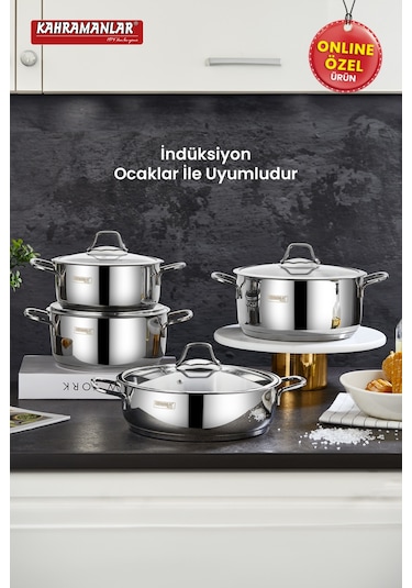 Kahramanlar Yağmur İndüksiyon Tabanlı 8 Parça Tencere Seti