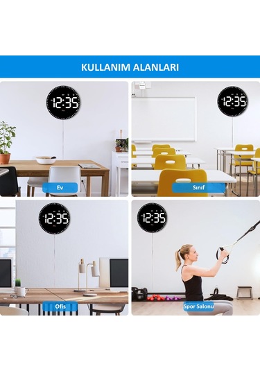10'' Akıllı Dijital Duvar Saati Led Ekran Uzaktan Kumanda Alarm Siyah