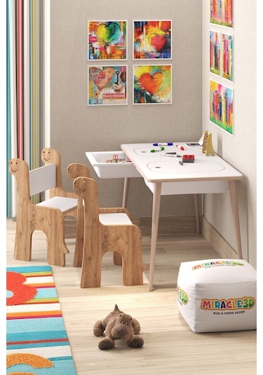 Miracle 3d Çocuk Oyun - Etkinlik Çalışma Masası Aktivite Masası Beyaz
