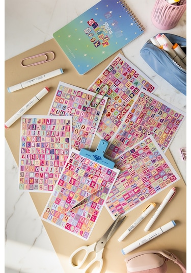 A5 18 Yaprak Harf Sticker Defteri Alfabe, Rakam Ve Noktalama İşaretleri Seti Çok Renkli