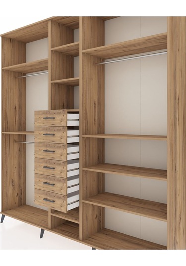 Hyperion Dolap 10 Raflı 6 Çekmeceli 3 Askılı 220x44x243 Çam-çam/çam Atlas Çam/atlas Çam