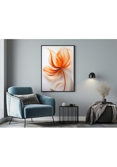 Tablo Ahşap Çerçeveli Tablo Çerçeveli Poster Turuncu Çiçek , Çiçek Temalı Tablo