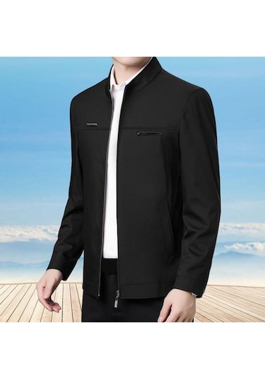 Portmanto Yaka Orta Yaşlı Baba Ceket Düz Renk Uzun Kollu Pürüzsüz Fermuar Kapatma Sıcak Mavi Portmanto Yaka Orta Yaşlı Baba Ceket Düz Renk Uzun Kollu Pürüzsüz Fermuar Kapatma Sıcak Mavi