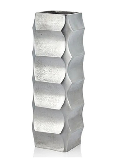 Square Gümüş Metal Vazo 12x38 Cm