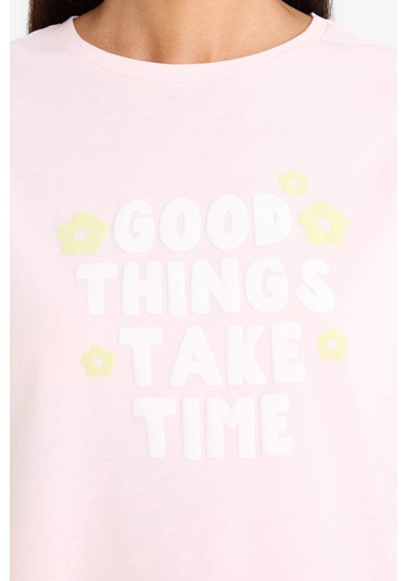 Defacto Pijama Takımı Kısa Kollu Üst Esnek Belli Şort-fall İn Love F4678ax25smpn648 Pembe