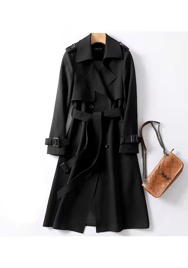Uzun Moda İngiliz Tarzı Şık Tesettüre Uygun Dış Giyim Kadın Ceket Siyah