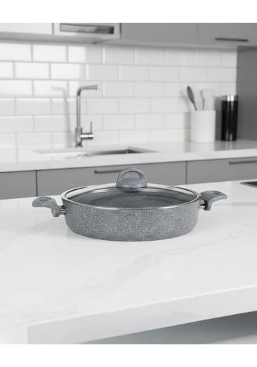 Bonetti Granit Basık Pilav Ve Karnıyarık Tenceresi 24 Cm Gri
