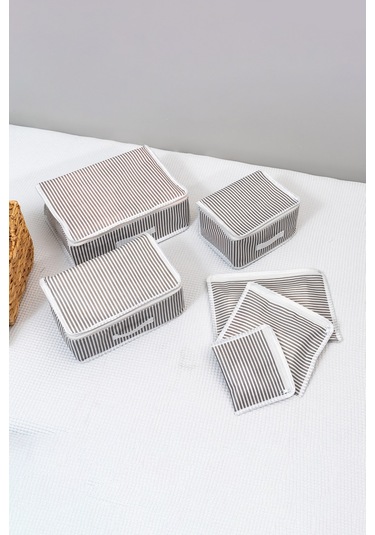 Adarya Home 6'lı Valiz Düzenleyici Set - Çizgili-filesiz Gri - Beyaz
