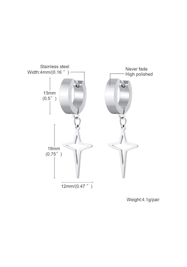 Mprainbowyıldız Hoop Küpe, Paslanmaz Çelik, Polaris Model, Erkek Ve Kadın Takıblack Gun Kaplama Black Gun Kaplama