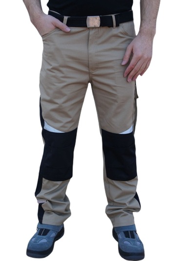 Uniprom Erkek İş Pantolonu Roma Model Diz Destekli 6 Cepli Bej Siyah