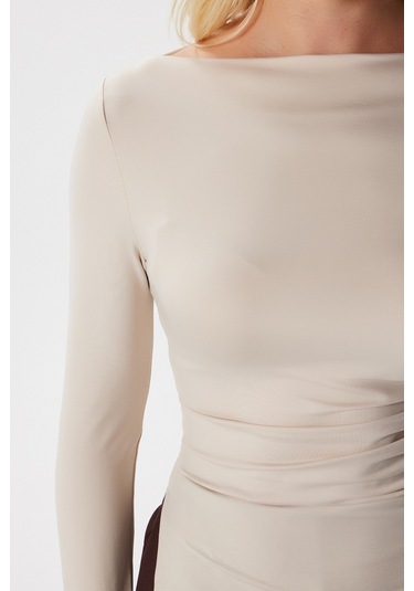 Kadın Most Poliamid Asimetrik Bej Uzun Kol Bluz Bej