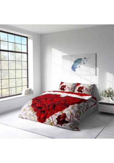 Monohome Heart Rose 3D Pamuk Saten Çift Kişilik Nevresim Takımı Çok Renkli