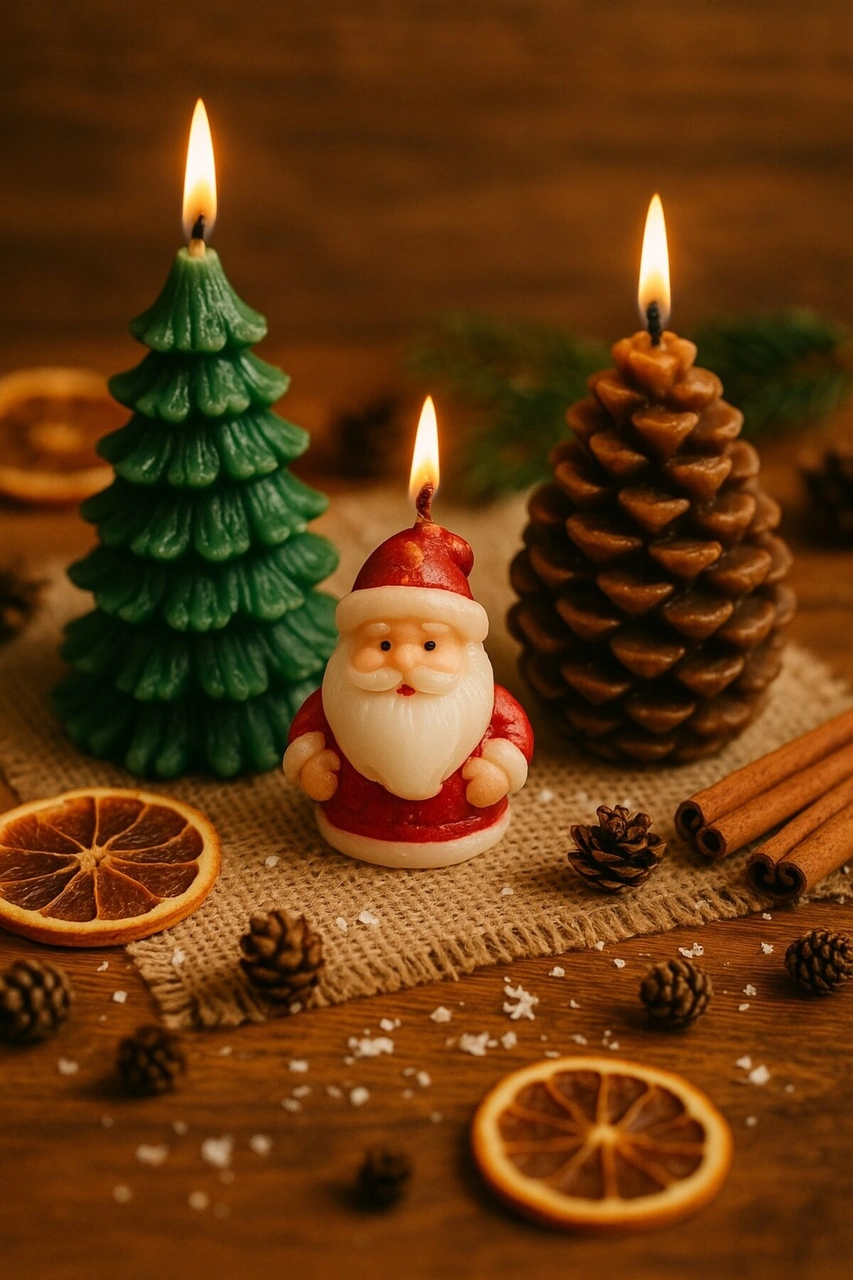 3 Lü Yılbaşı Temalı Masa Ve Ev Dekoru Noel Baba Kozalak Ve Çam Ağacı Temalı Mum Yılbaşı Hediye Seti Çok Renkli