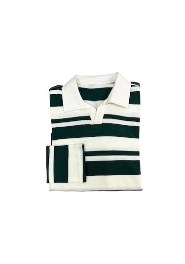 Fazra Erkek Polo Yaka Çizgili Triko Kazak 20251 Koyu Yeşil