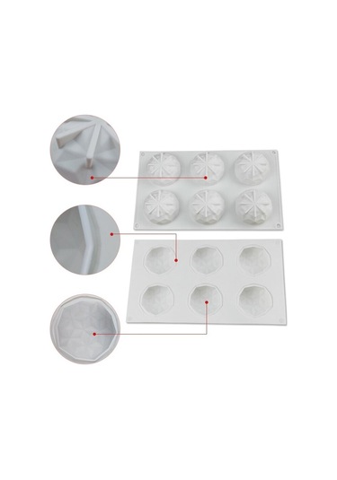 Soulader 6'lı Silikon Kalıp Seti Elmas Şekilli Cupcake Pasta Kek Çikolata Yapımı Beyaz