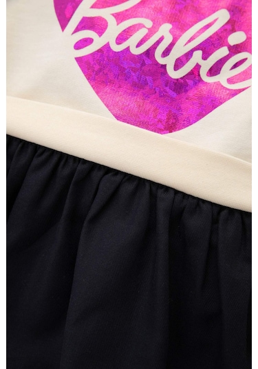 Defacto Kız Bebek Bisiklet Yaka Barbie Uzun Kollu Sweatshirt Elbise D2542A524AUER233 Ekru