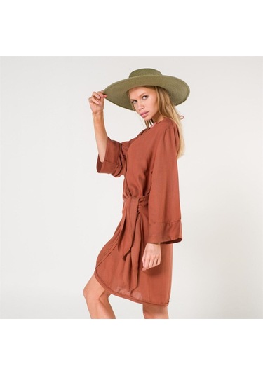 Mona Kadın Kruvaze Pul Baskılı Plaj Elbisesi Tarçın Turuncu