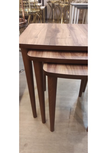 3 Lü Mdf Lam Zigon Sehpa Takımı , Ahşap Zigon Sehpa Amalfi Cevizi