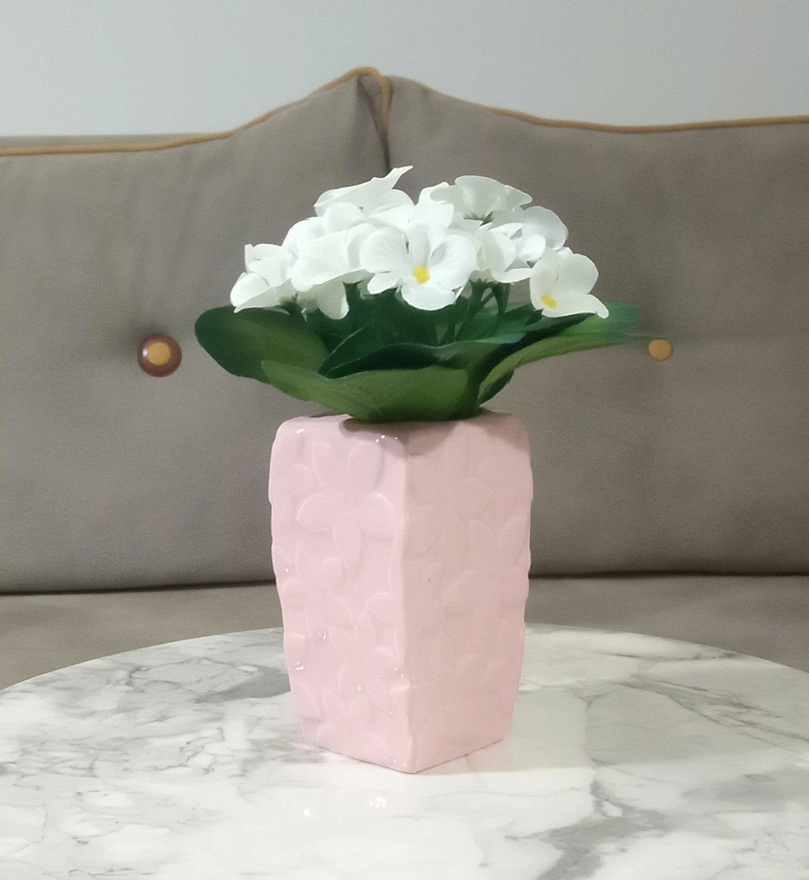 2 Adet Vazo Dahil,vazoda Çiçek,beyaz Yapay Çiçek,vazo Dekoratif Çiçekli Pembe 7x7x17cm Çok Renkli