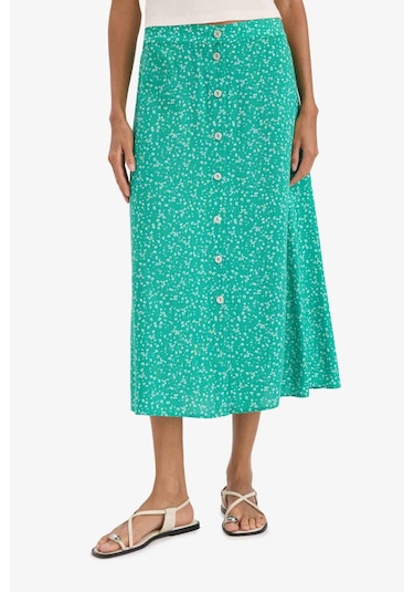 DeFacto A Form Çiçekli Normal Bel Midi Etek Z8094AZ25SMGN748 Yeşil