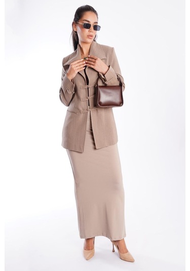 Vizon Bağlama Detaylı Blazer Kadın Ceket Mg2482 VİZON
