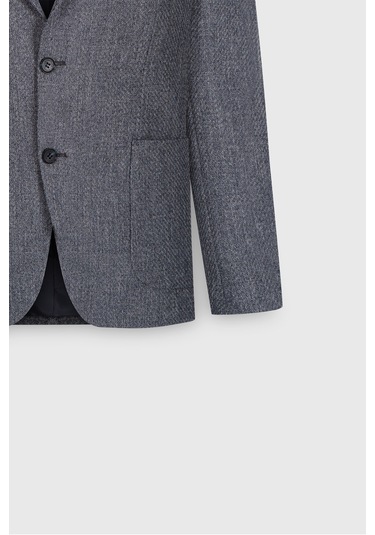 Ac&Co / Altınyıldız Classics Erkek Lacı Slim Fit Dar Kesim Mono Yaka Desenli Torba Cepli Ceket Lacı Lacivert