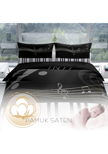 Cattleya Piano 3D Pamuk Saten Çift Kişilik Nevresim Takımı Çok Renkli