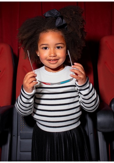 Mayoral Kız Çocuk Çizgili Kazak Beyaz