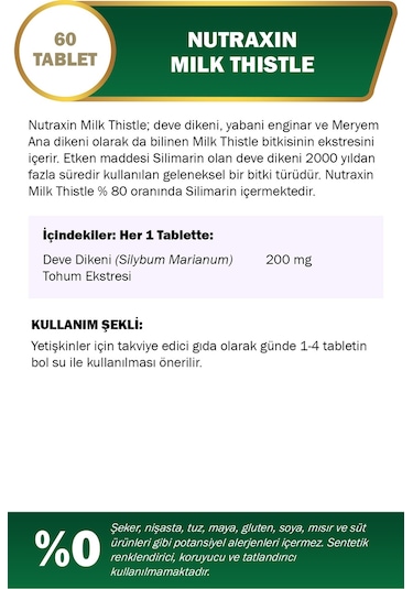 Nutraxin Milk Thistle 200 Mg 60 Tablet - Deve Dikeni Ekstresi