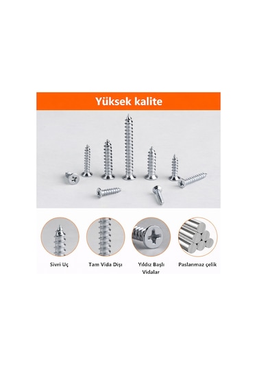 Ağaç Ve Sunta Vidası Seti 450 Adet 9 Boy Dayanıklı Çelik Vida Seti 1