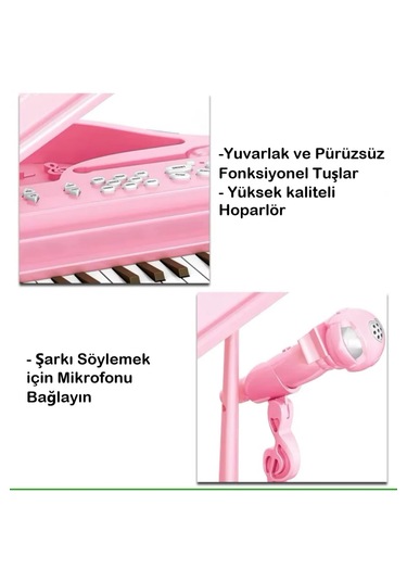 Mikrofonlu, Tabureli Oyuncak Piyano Çocuklar İçin Eğlenceli Müzik