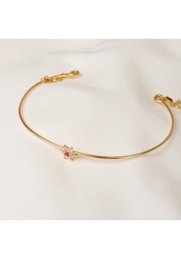 Gümüş Bilezik - Yakut Taşlı Çiçek Tasarım Zarif 925 Ayar Gümüş Bilezik Gümüş