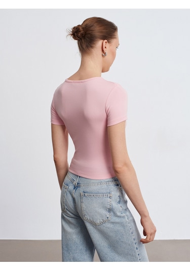 Dilvin 31704 Çıtçıt Düğmeli Kısa Kollu Top-toz Pembe Toz Pembe