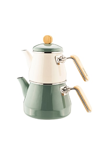 Bambum Lumino Bambu Kulplu Emaye Çaydanlık Takımı Yeşil B6084 Yeşil