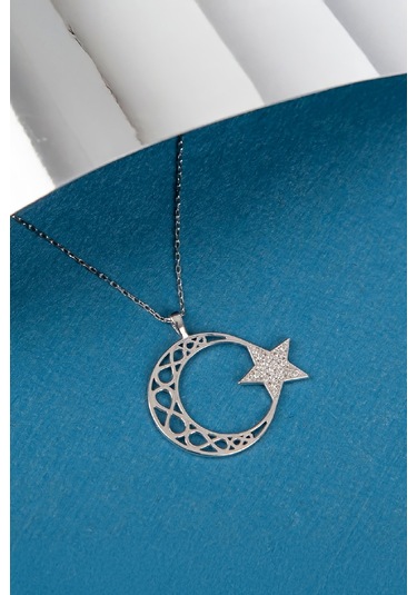 Sonsuzluk Motifli Zirkon Taşlı 925 Ayar Gümüş Ayyıldız Bayan Kolye