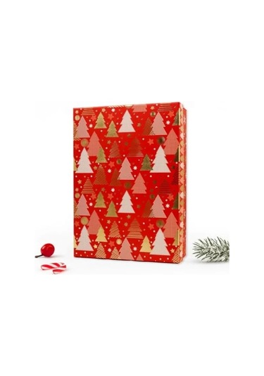 Kırmızı Noel Temalı Kapaklı Hediye Kutusu - 27x19x7 Cm