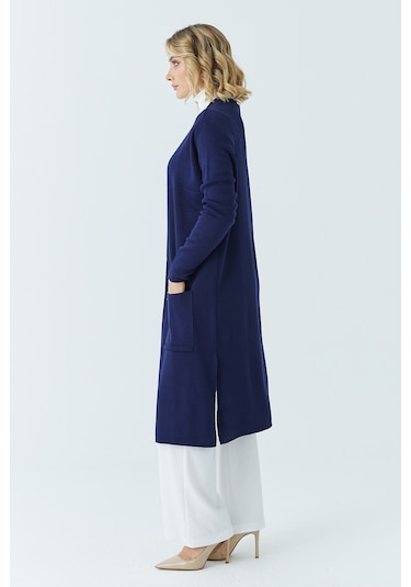 Modaplaza Kadın Cepli Düz Uzun Hırka 4341- Lacivert